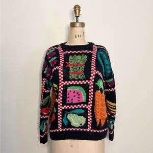 Vintage Hand Knit Novelty Fruit and Vegetable Sweater Size M/L